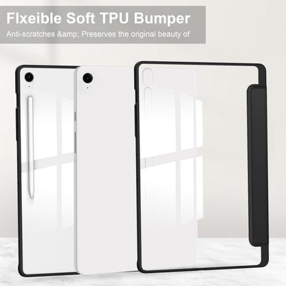 For Samsung Galaxy Tab S10 FE+ Acrylic 3-folding Smart Leather Tablet Case with Pen Slot(Black) by bashfashion