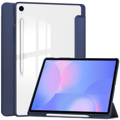For Samsung Galaxy Tab S10 FE+ Acrylic 3-folding Smart Leather Tablet Case with Pen Slot(Dark Blue) by bashfashion