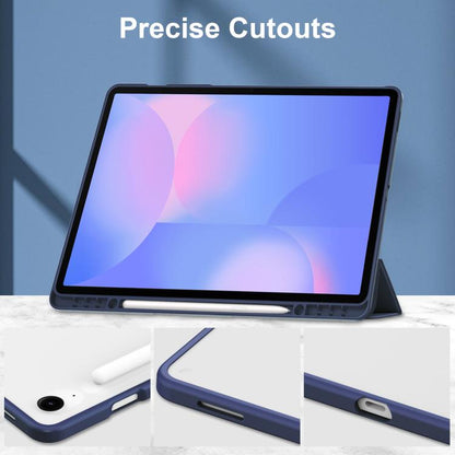 For Samsung Galaxy Tab S10 FE+ Acrylic 3-folding Smart Leather Tablet Case with Pen Slot(Dark Blue) by bashfashion