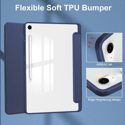 For Samsung Galaxy Tab S10 FE+ Acrylic 3-folding Smart Leather Tablet Case with Pen Slot(Dark Blue) by bashfashion