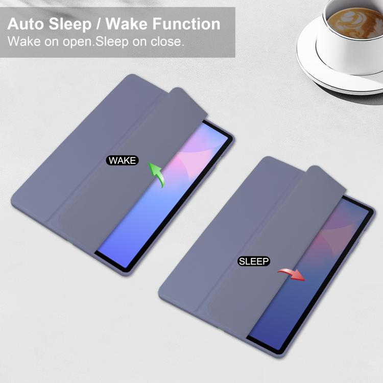 For Samsung Galaxy Tab S10 FE+ Acrylic 3-folding Smart Leather Tablet Case with Pen Slot(Lavender) by bashfashion