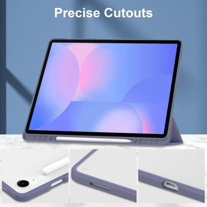 For Samsung Galaxy Tab S10 FE+ Acrylic 3-folding Smart Leather Tablet Case with Pen Slot(Lavender) by bashfashion