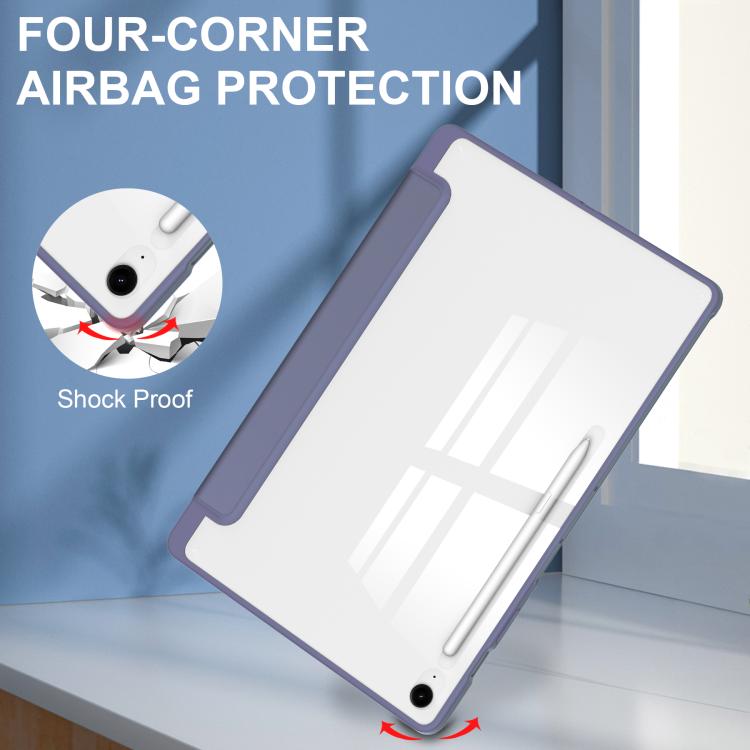 For Samsung Galaxy Tab S10 FE+ Acrylic 3-folding Smart Leather Tablet Case with Pen Slot(Lavender) by bashfashion