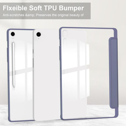 For Samsung Galaxy Tab S10 FE+ Acrylic 3-folding Smart Leather Tablet Case with Pen Slot(Lavender) by bashfashion