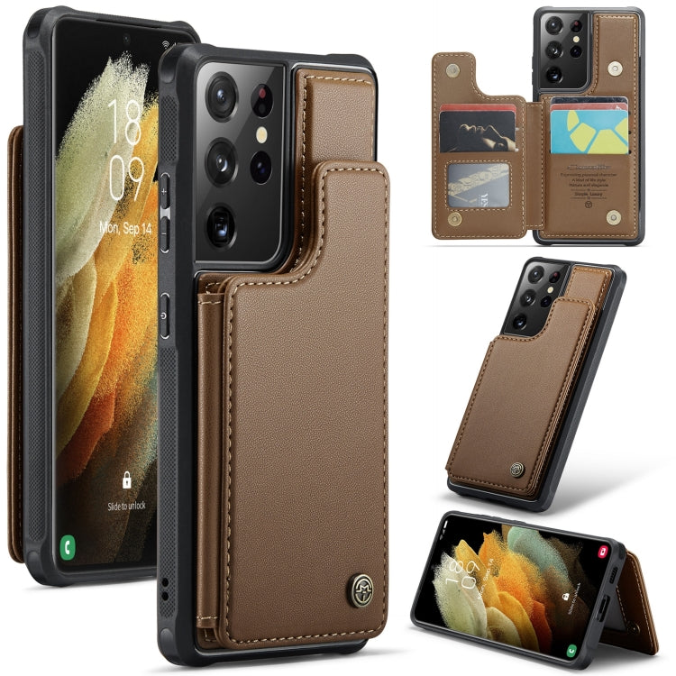 For Samsung Galaxy S21 Ultra 5G CaseMe C22 Card Slots Holder RFID Anti-theft Phone Case(Brown) by CaseMe