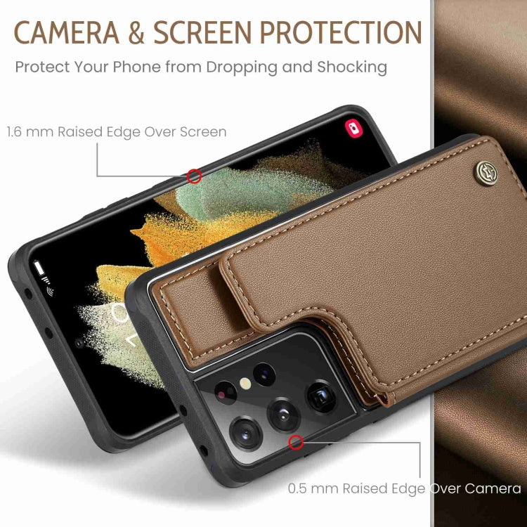 For Samsung Galaxy S21 Ultra 5G CaseMe C22 Card Slots Holder RFID Anti-theft Phone Case(Brown) by CaseMe