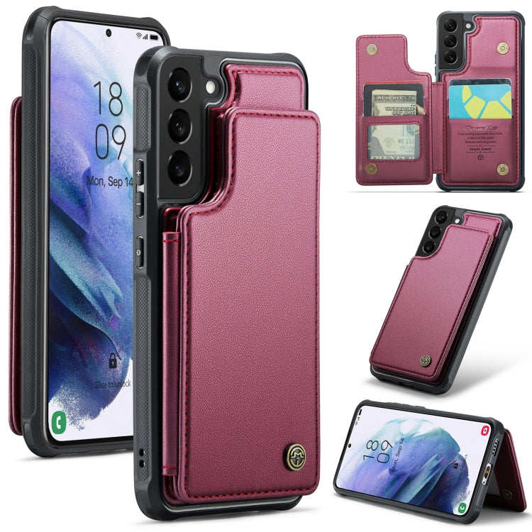 For Samsung Galaxy S21 5G CaseMe C22 Card Slots Holder RFID Anti-theft Phone Case(Wine Red) by CaseMe