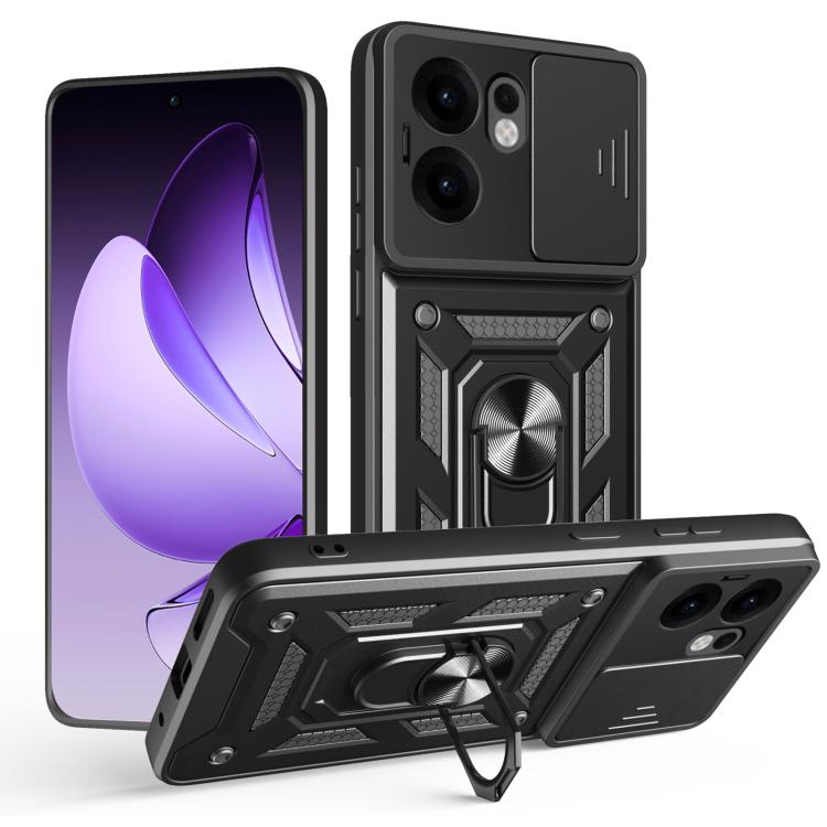 For OPPO Reno13 F 4G / 5G Sliding Camera Cover Design TPU+PC Phone Case(Black) by bashfashion
