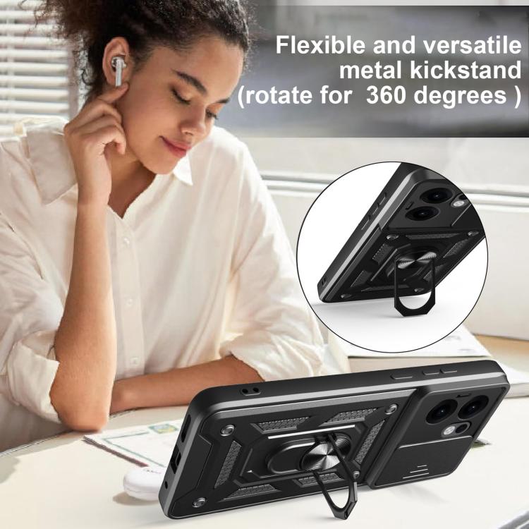 For OPPO Reno13 F 4G / 5G Sliding Camera Cover Design TPU+PC Phone Case(Black) by bashfashion