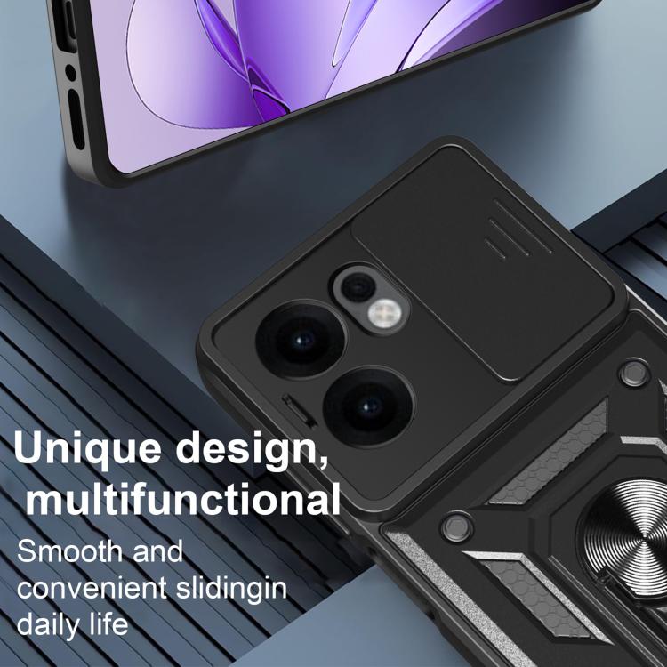 For OPPO Reno13 F 4G / 5G Sliding Camera Cover Design TPU+PC Phone Case(Black) by bashfashion