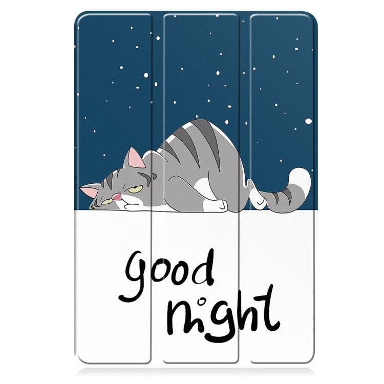 For Samsung Galaxy Tab A9+ Painted 3-folding Holder TPU Smart Leather Tablet Case(Lazy Cat) by bashfashion