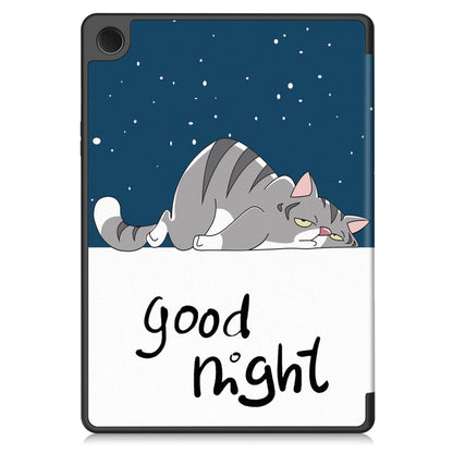 For Samsung Galaxy Tab A9+ Painted 3-folding Holder TPU Smart Leather Tablet Case(Lazy Cat) by bashfashion