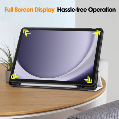 For Samsung Galaxy Tab A9+ Painted 3-folding Holder TPU Smart Leather Tablet Case(Lazy Cat) by bashfashion