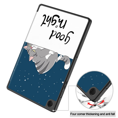 For Samsung Galaxy Tab A9+ Painted 3-folding Holder TPU Smart Leather Tablet Case(Lazy Cat) by bashfashion