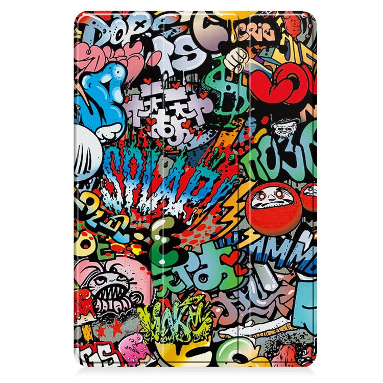 For Samsung Galaxy Tab A9+ Painted 3-folding Holder TPU Smart Leather Tablet Case(Graffiti) by bashfashion