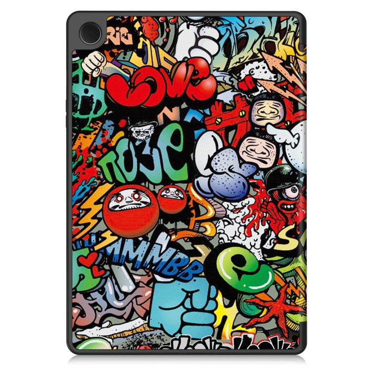 For Samsung Galaxy Tab A9+ Painted 3-folding Holder TPU Smart Leather Tablet Case(Graffiti) by bashfashion