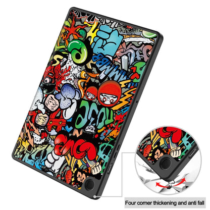 For Samsung Galaxy Tab A9+ Painted 3-folding Holder TPU Smart Leather Tablet Case(Graffiti) by bashfashion