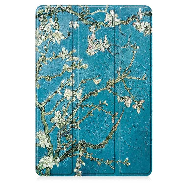 For Samsung Galaxy Tab A9+ Painted 3-folding Holder TPU Smart Leather Tablet Case(Apricot Blossom) by bashfashion