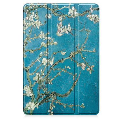 For Samsung Galaxy Tab A9+ Painted 3-folding Holder TPU Smart Leather Tablet Case(Apricot Blossom) by bashfashion