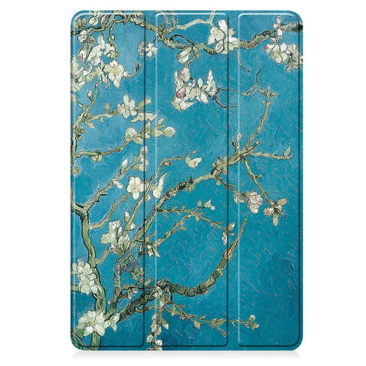 For Samsung Galaxy Tab A9+ Painted 3-folding Holder TPU Smart Leather Tablet Case(Apricot Blossom) by bashfashion