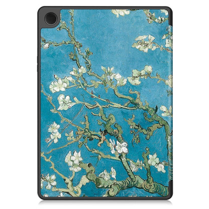 For Samsung Galaxy Tab A9+ Painted 3-folding Holder TPU Smart Leather Tablet Case(Apricot Blossom) by bashfashion