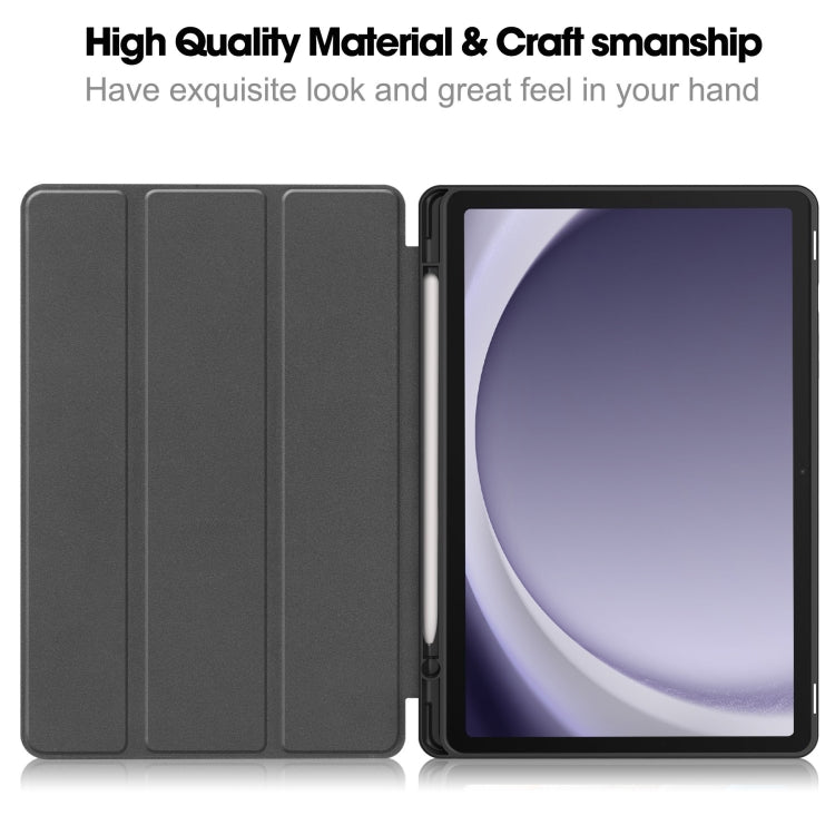 For Samsung Galaxy Tab A9+ Painted 3-folding Holder TPU Smart Leather Tablet Case(Apricot Blossom) by bashfashion