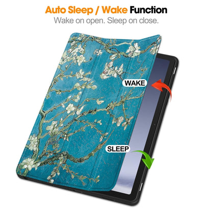 For Samsung Galaxy Tab A9+ Painted 3-folding Holder TPU Smart Leather Tablet Case(Apricot Blossom) by bashfashion