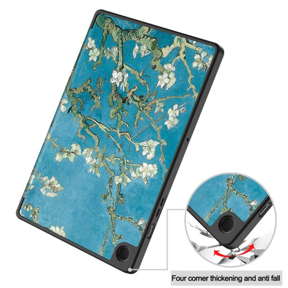 For Samsung Galaxy Tab A9+ Painted 3-folding Holder TPU Smart Leather Tablet Case(Apricot Blossom) by bashfashion