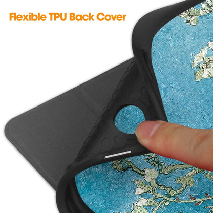 For Samsung Galaxy Tab A9+ Painted 3-folding Holder TPU Smart Leather Tablet Case(Apricot Blossom) by bashfashion