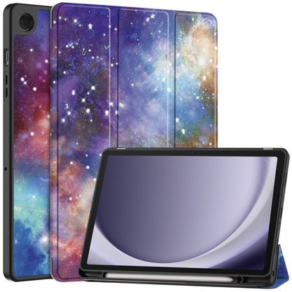 For Samsung Galaxy Tab A9+ Painted 3-folding Holder TPU Smart Leather Tablet Case(Milky Way Nebula) by bashfashion