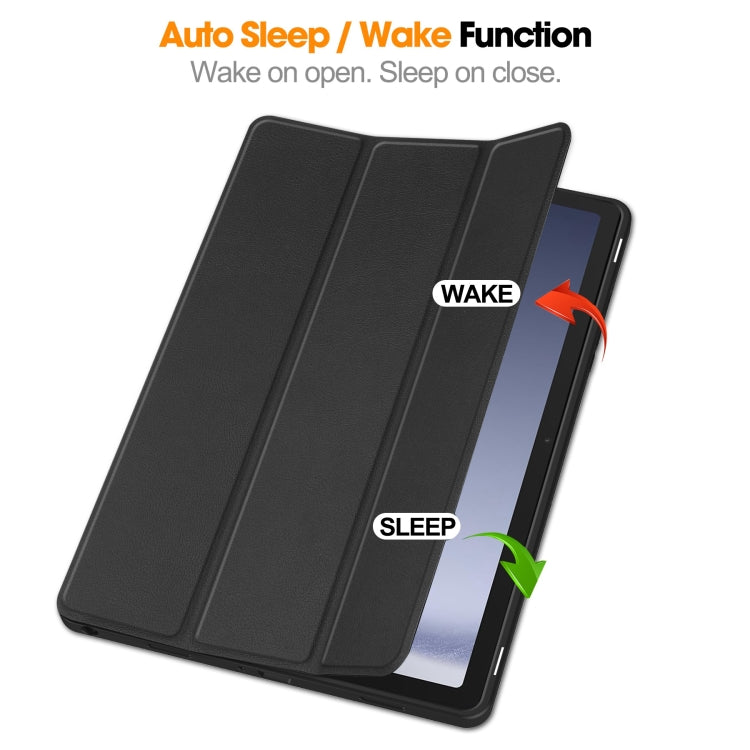 For Samsung Galaxy Tab A9+ Custer 3-folding Holder TPU Smart Leather Tablet Case(Black) by bashfashion
