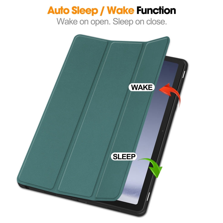 For Samsung Galaxy Tab A9+ Custer 3-folding Holder TPU Smart Leather Tablet Case(Dark Green) by bashfashion