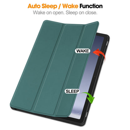 For Samsung Galaxy Tab A9+ Custer 3-folding Holder TPU Smart Leather Tablet Case(Dark Green) by bashfashion