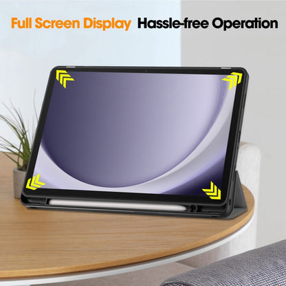 For Samsung Galaxy Tab A9+ Custer 3-folding Holder TPU Smart Leather Tablet Case(Grey) by bashfashion