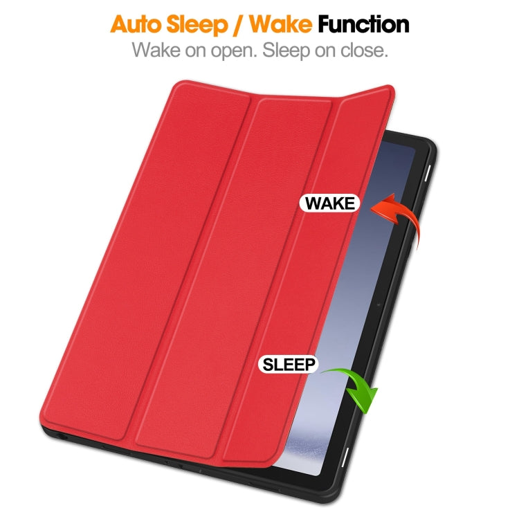 For Samsung Galaxy Tab A9+ Custer 3-folding Holder TPU Smart Leather Tablet Case(Red) by bashfashion