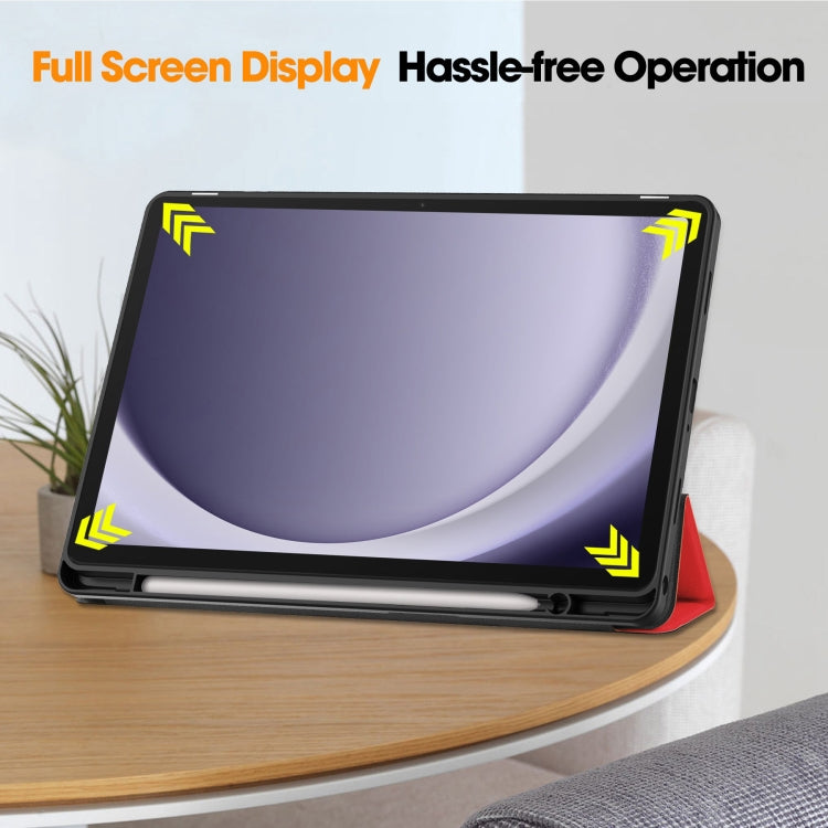 For Samsung Galaxy Tab A9+ Custer 3-folding Holder TPU Smart Leather Tablet Case(Red) by bashfashion