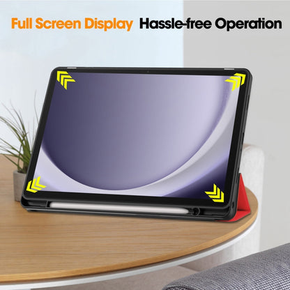 For Samsung Galaxy Tab A9+ Custer 3-folding Holder TPU Smart Leather Tablet Case(Red) by bashfashion