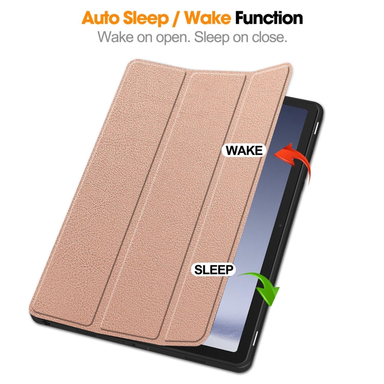 For Samsung Galaxy Tab A9+ Custer 3-folding Holder TPU Smart Leather Tablet Case(Rose Gold) by bashfashion