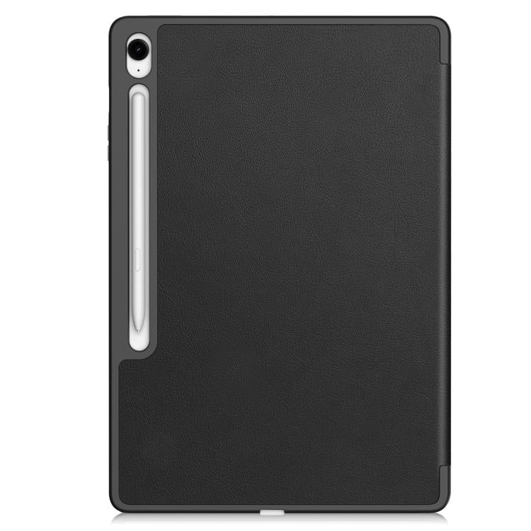 For Samsung Galaxy Tab S10 FE+ Custer 3-folding Holder TPU Smart Leather Tablet Case(Black) by bashfashion