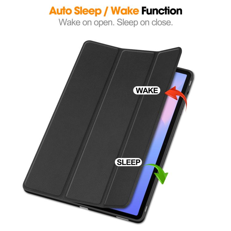 For Samsung Galaxy Tab S10 FE+ Custer 3-folding Holder TPU Smart Leather Tablet Case(Black) by bashfashion