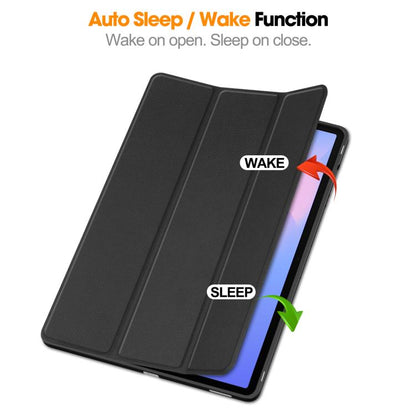 For Samsung Galaxy Tab S10 FE+ Custer 3-folding Holder TPU Smart Leather Tablet Case(Black) by bashfashion