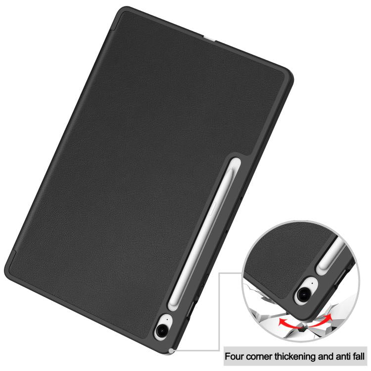 For Samsung Galaxy Tab S10 FE+ Custer 3-folding Holder TPU Smart Leather Tablet Case(Black) by bashfashion