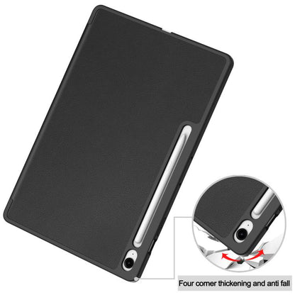 For Samsung Galaxy Tab S10 FE+ Custer 3-folding Holder TPU Smart Leather Tablet Case(Black) by bashfashion