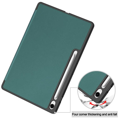 For Samsung Galaxy Tab S10 FE+ Custer 3-folding Holder TPU Smart Leather Tablet Case(Dark Green) by bashfashion