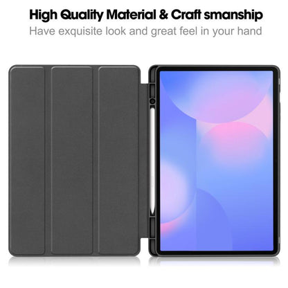 For Samsung Galaxy Tab S10 FE+ Custer 3-folding Holder TPU Smart Leather Tablet Case(Dark Blue) by bashfashion