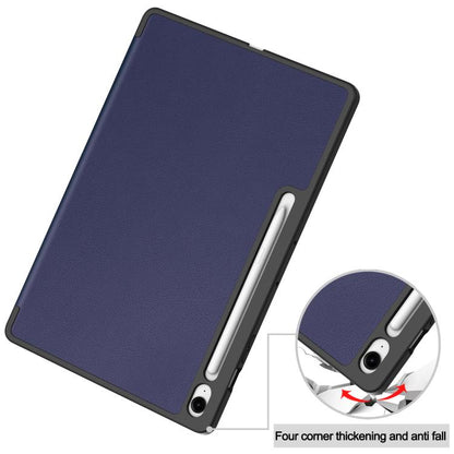 For Samsung Galaxy Tab S10 FE+ Custer 3-folding Holder TPU Smart Leather Tablet Case(Dark Blue) by bashfashion