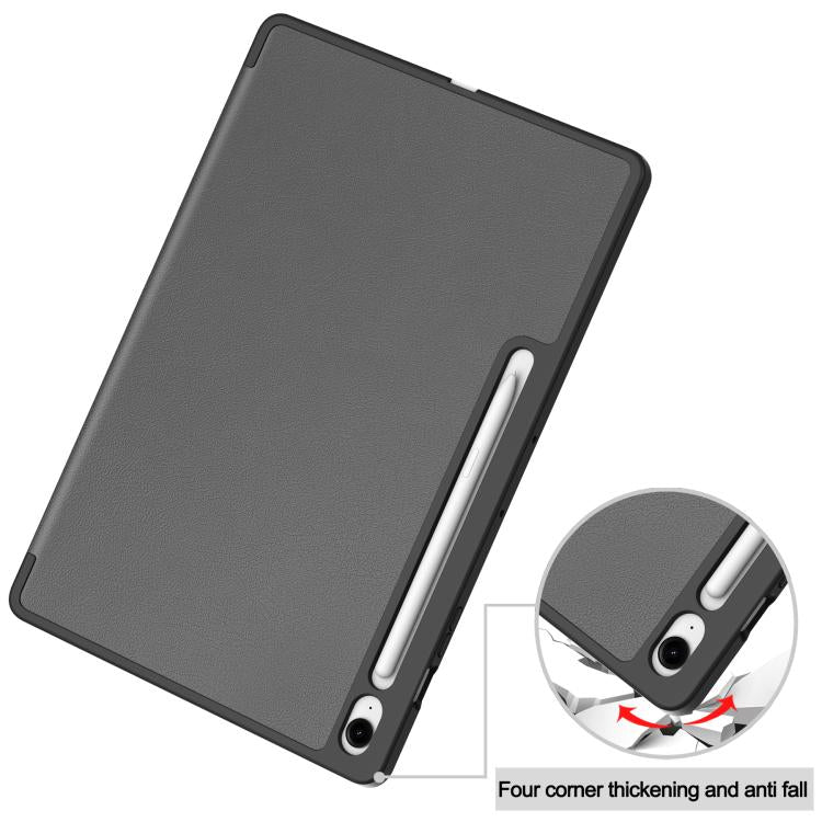 For Samsung Galaxy Tab S10 FE+ Custer 3-folding Holder TPU Smart Leather Tablet Case(Grey) by bashfashion