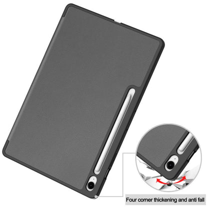 For Samsung Galaxy Tab S10 FE+ Custer 3-folding Holder TPU Smart Leather Tablet Case(Grey) by bashfashion