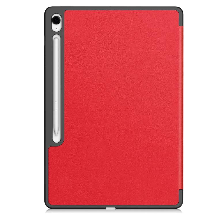 For Samsung Galaxy Tab S10 FE+ Custer 3-folding Holder TPU Smart Leather Tablet Case(Red) by bashfashion
