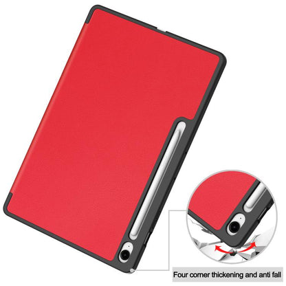 For Samsung Galaxy Tab S10 FE+ Custer 3-folding Holder TPU Smart Leather Tablet Case(Red) by bashfashion